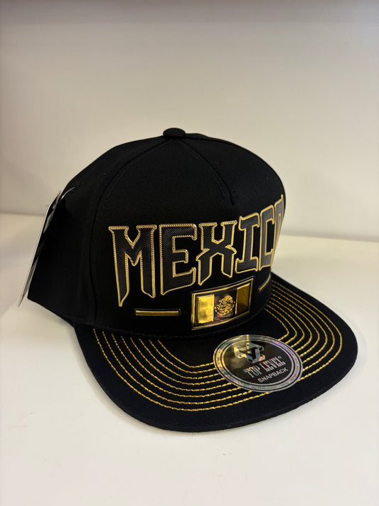 Mexico Snapback Hat with Gold Accents- Black