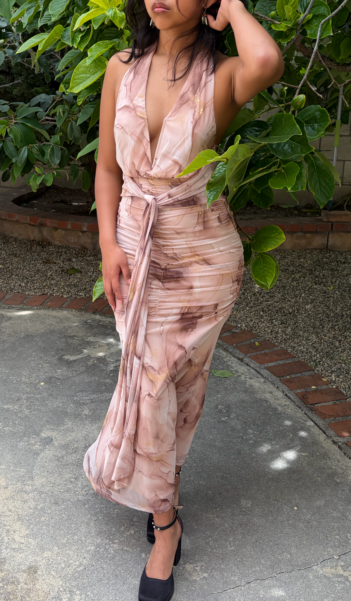 Vestido maxi con estampado de malla metálica Jenna