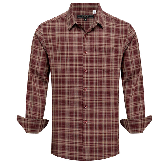 Camisa Clásica a Cuadros Borgoña con Botones