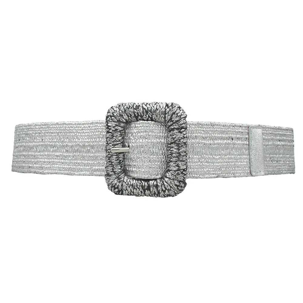 Metallic Wrapped Rectangle Elastic Straw Belt