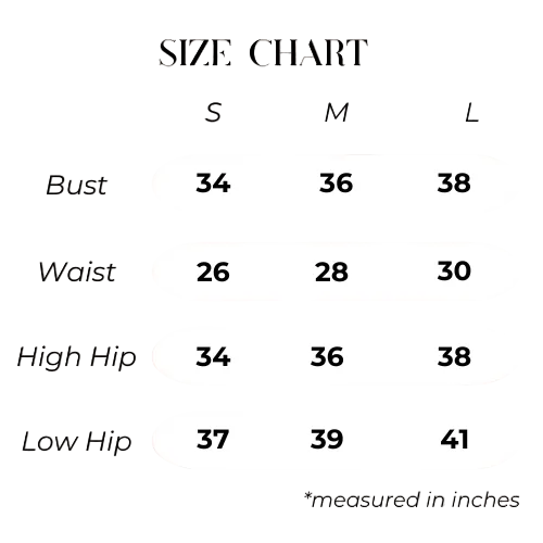 Size chart for clothing 