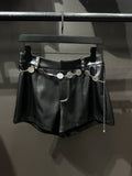 Chain-Detail Faux Leather Shorts