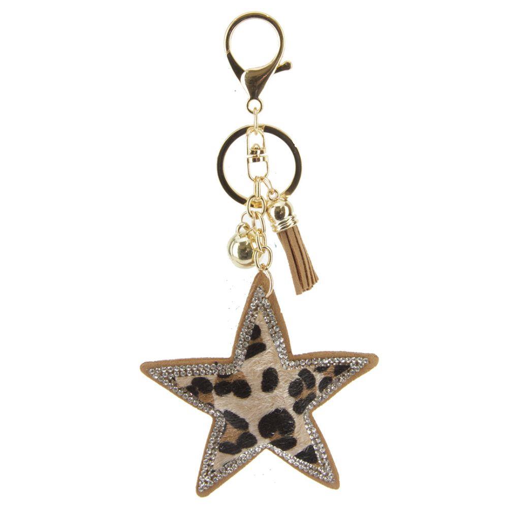 Llavero de leopardo con borla de estrella