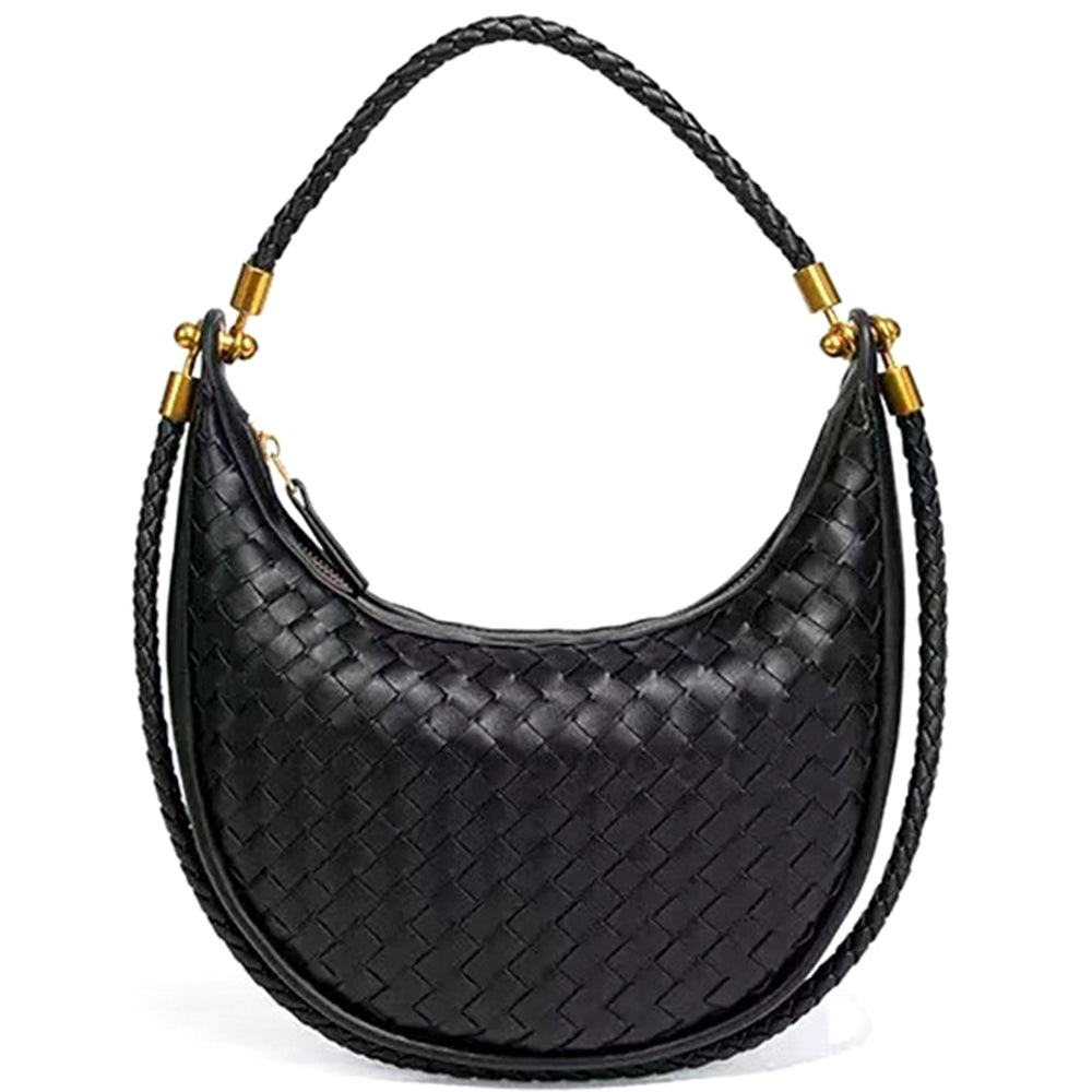 Sienna Woven Crescent Shoulder Bag - Black