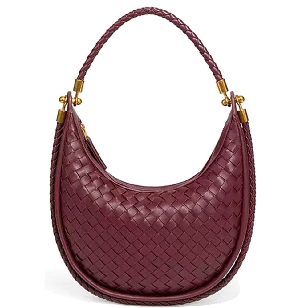 Sienna Woven Crescent Shoulder Bag - Wine
