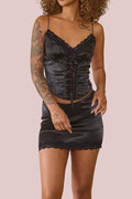 The Lace-Up Satin & Lace Mini Set