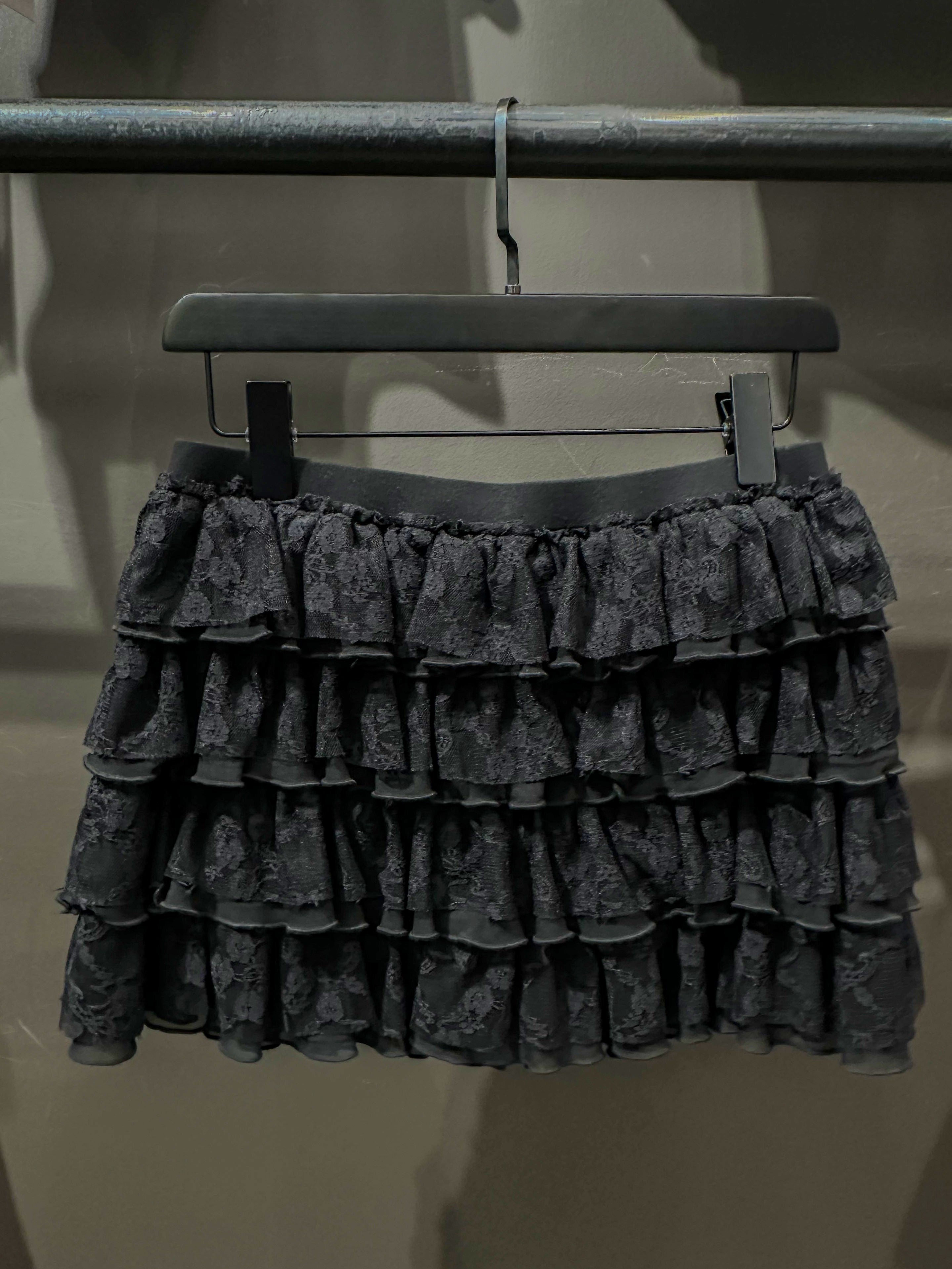 Midnight Ruffle Lace Mini Skirt