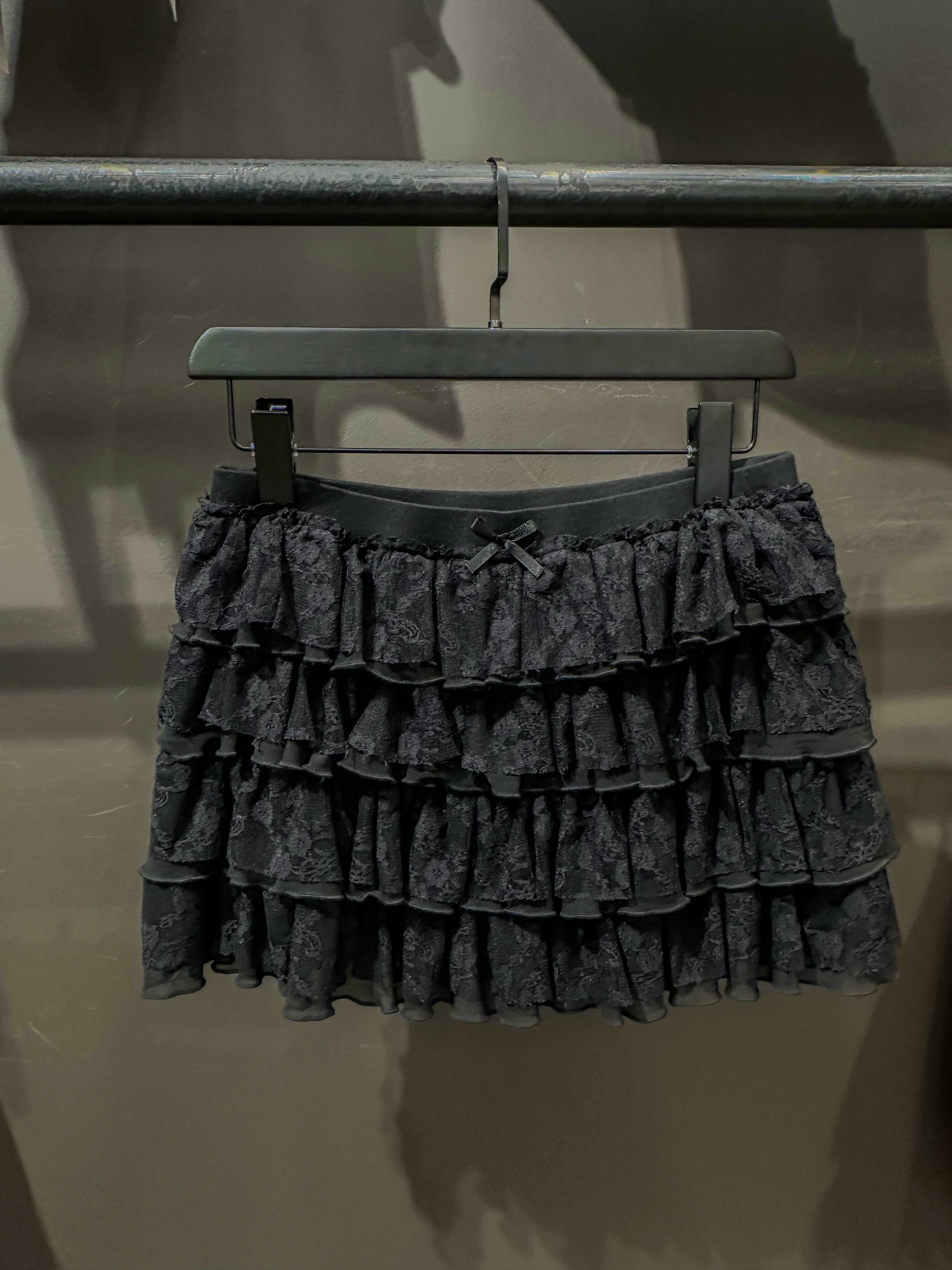 Midnight Ruffle Lace Mini Skirt