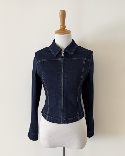 Jackie Fitted Zip-Up Denim Jacket