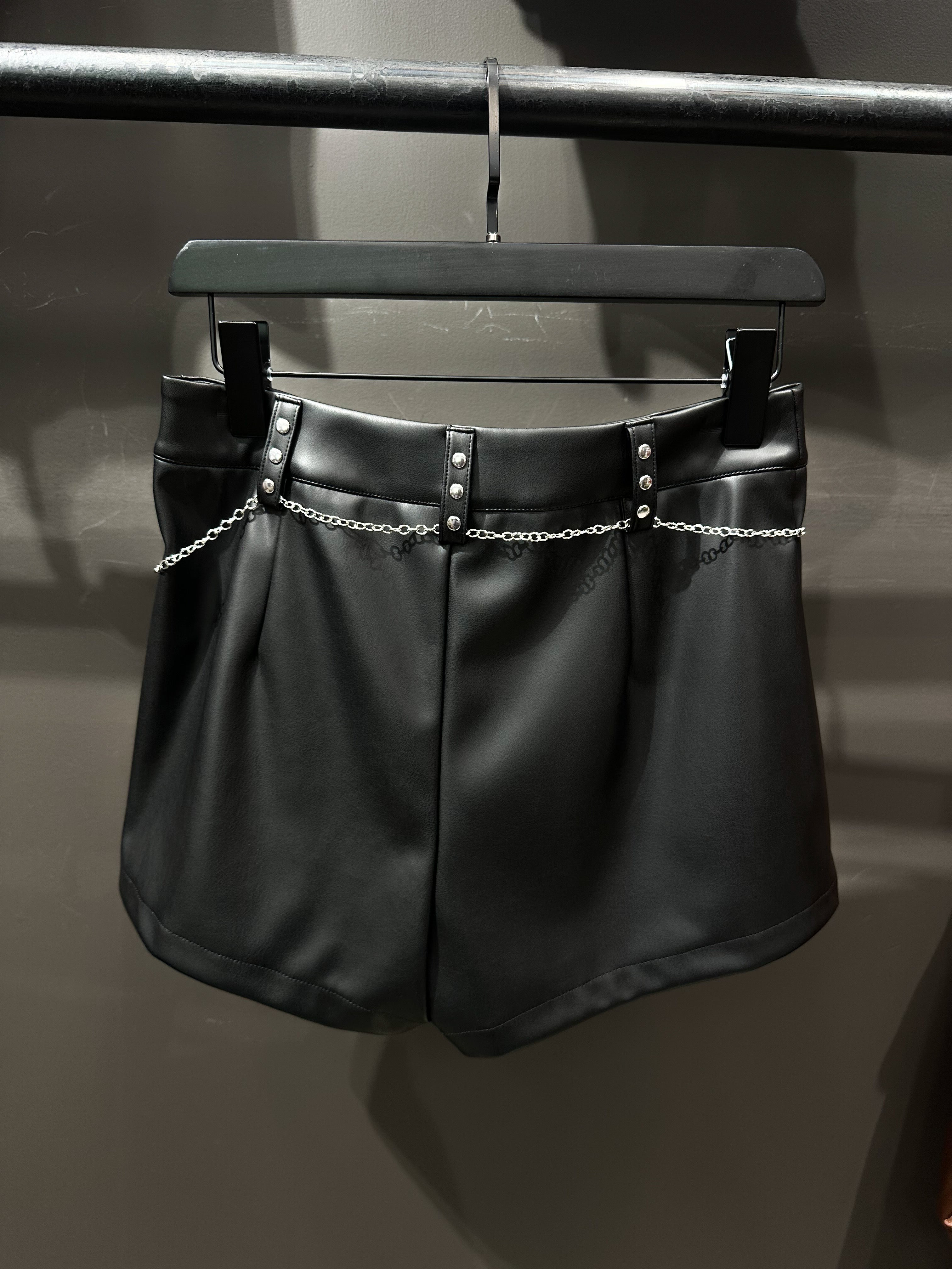 Chain-Detail Faux Leather Shorts