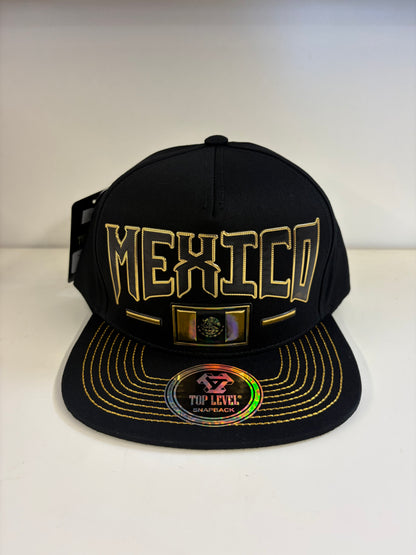 Mexico Snapback Hat with Gold Accents- Black