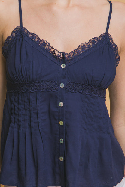 Ava Lace-Trim Linen Top