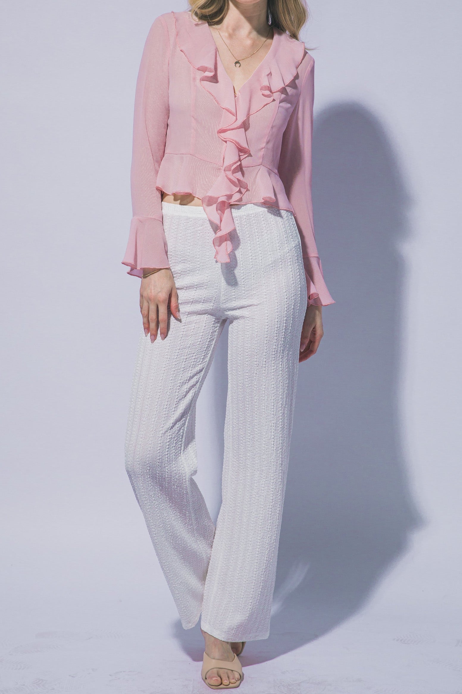 Mia Ruffle Front Flare Sleeve Blouse