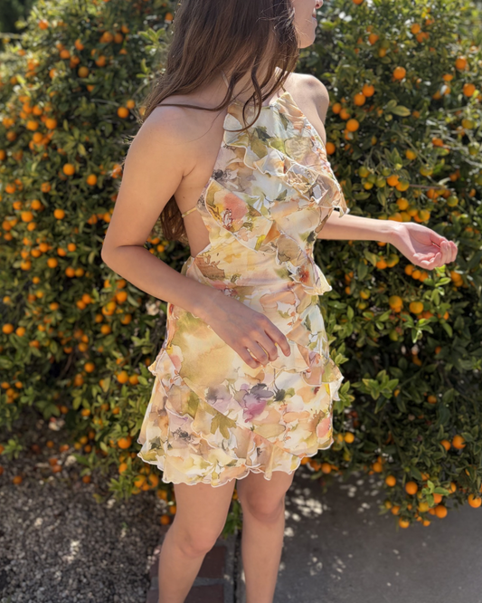 Vestido Halter Con Volantes Florales Sunny