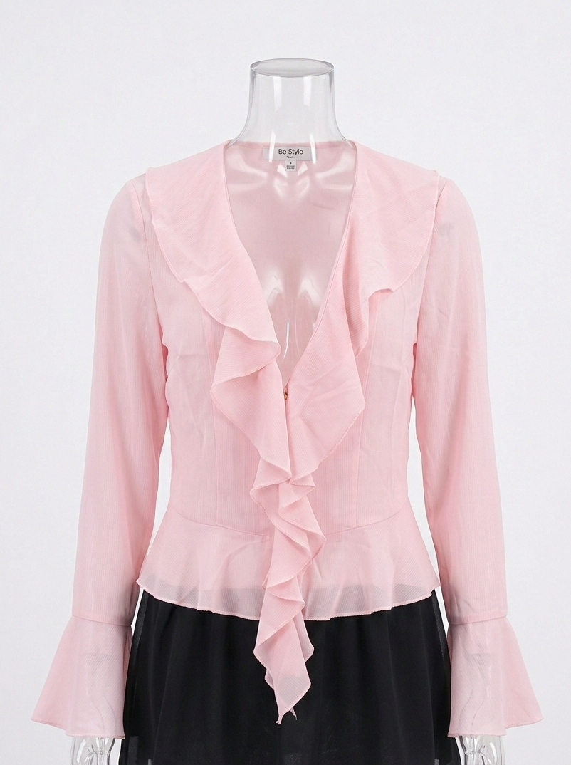 Mia Ruffle Front Flare Sleeve Blouse