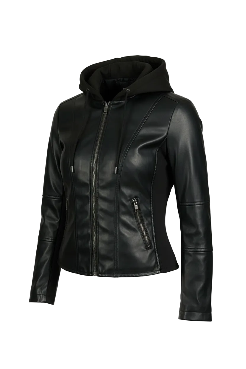 Maya Hooded Faux Leather Jacket