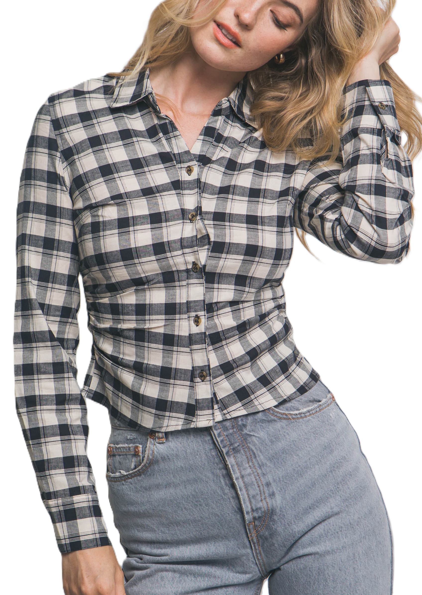 Button-Up Plaid Fitted Shirt