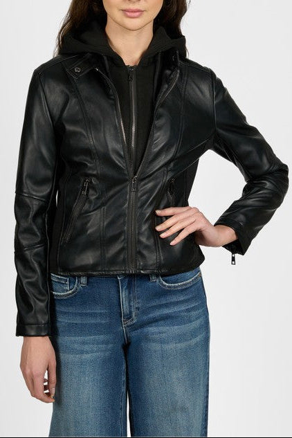 Maya Hooded Faux Leather Jacket