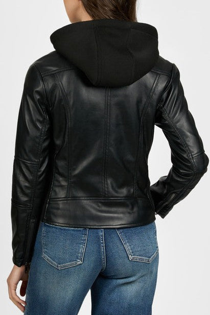 Maya Hooded Faux Leather Jacket
