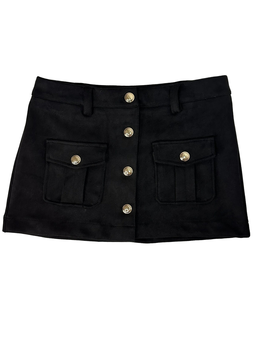 Suede Front-Pocket Button Mini Skirt