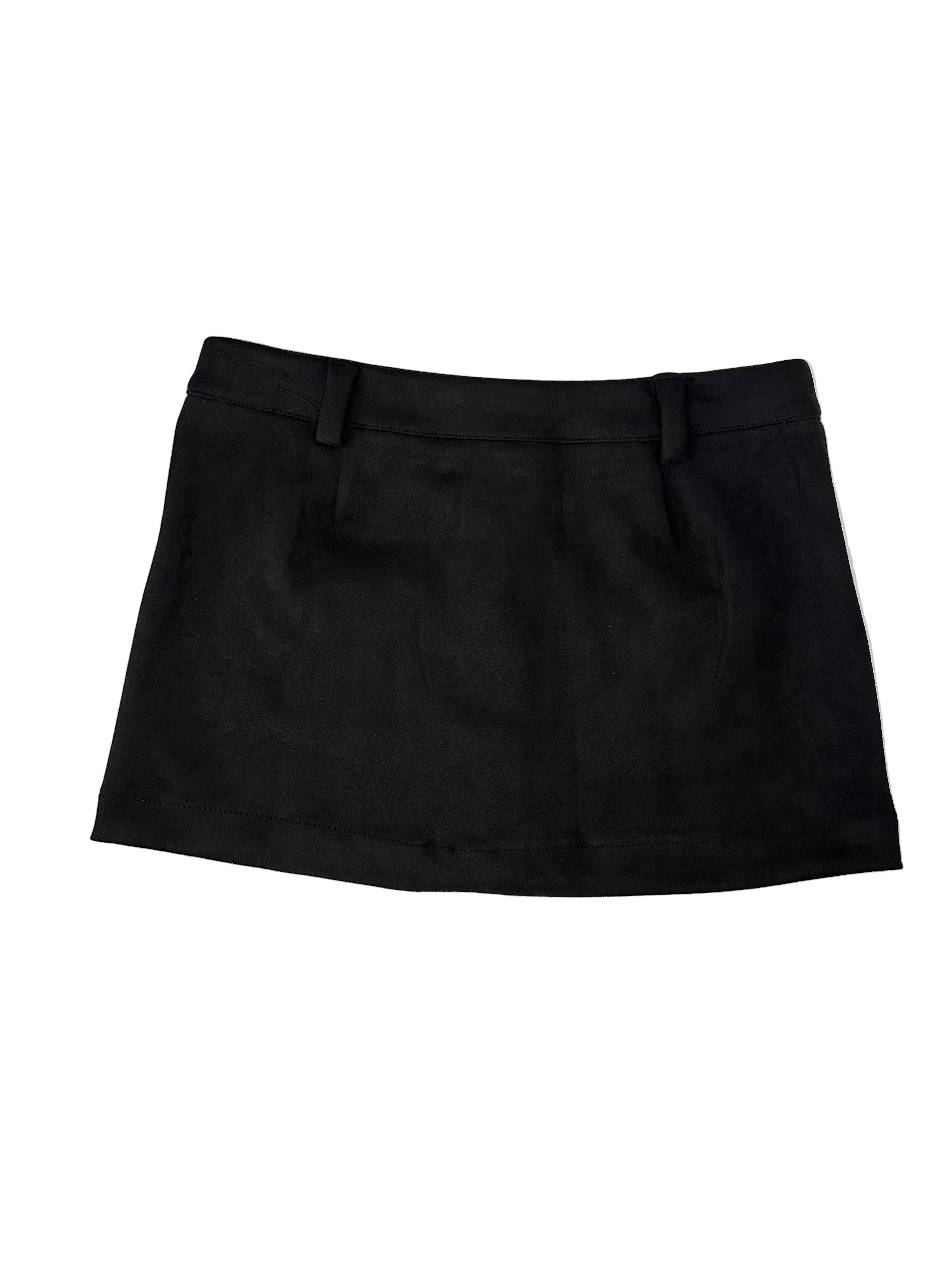 Suede Front-Pocket Button Mini Skirt