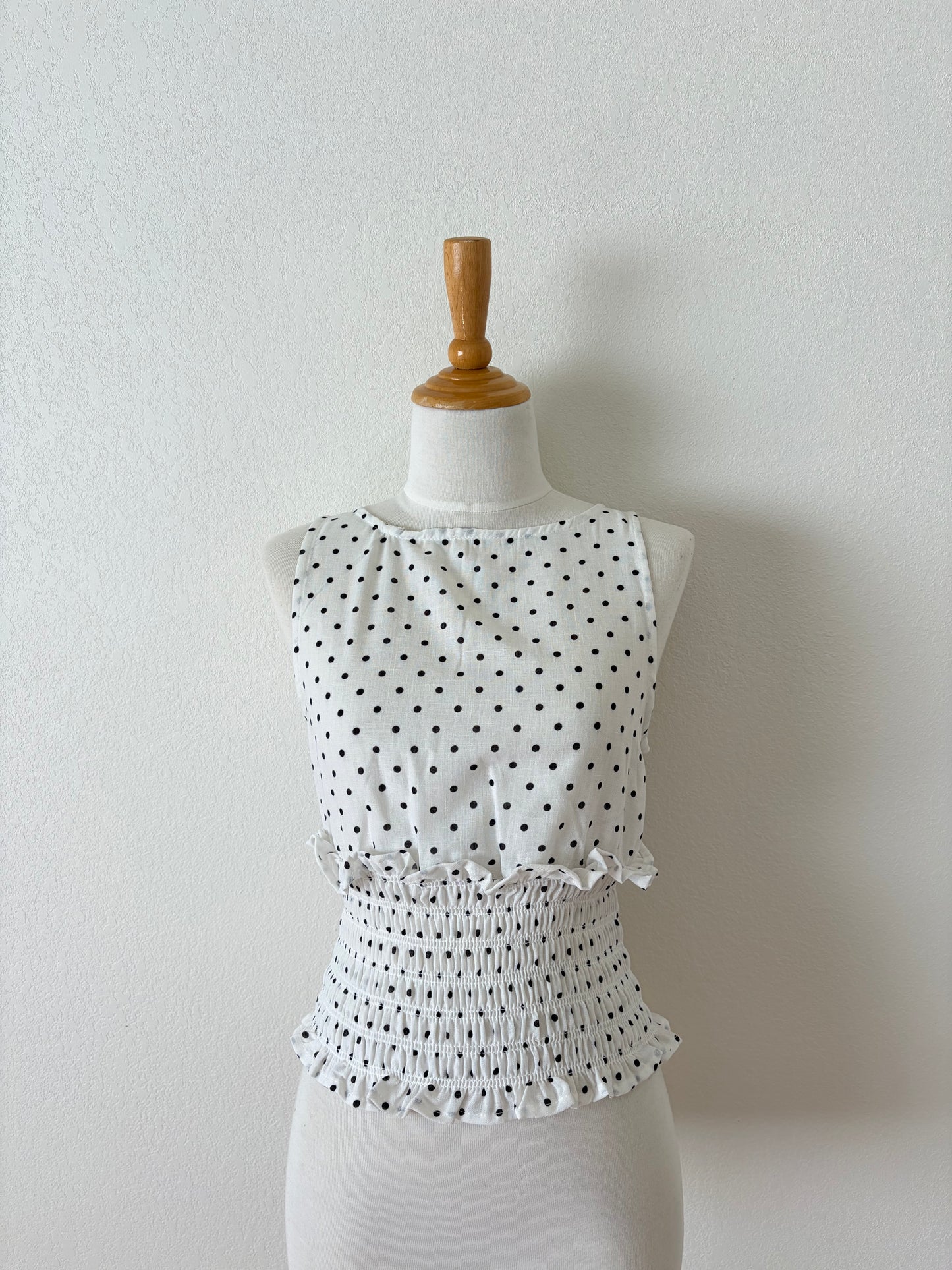 Polka Dot Ruched Peplum Top