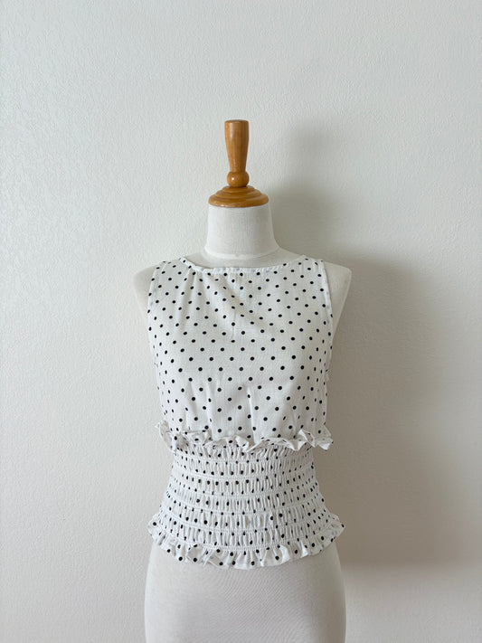 Polka Dot Ruched Peplum Top