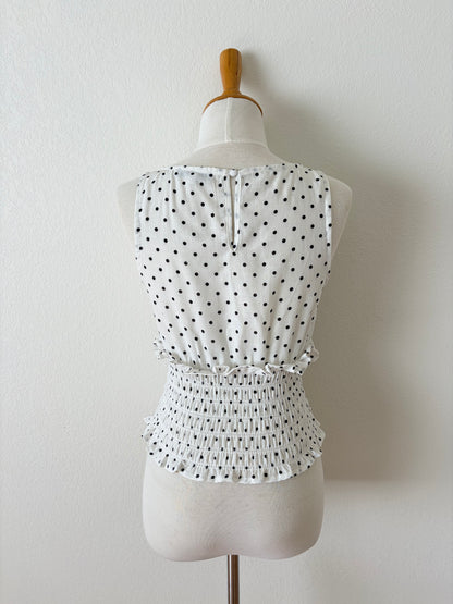 Polka Dot Ruched Peplum Top