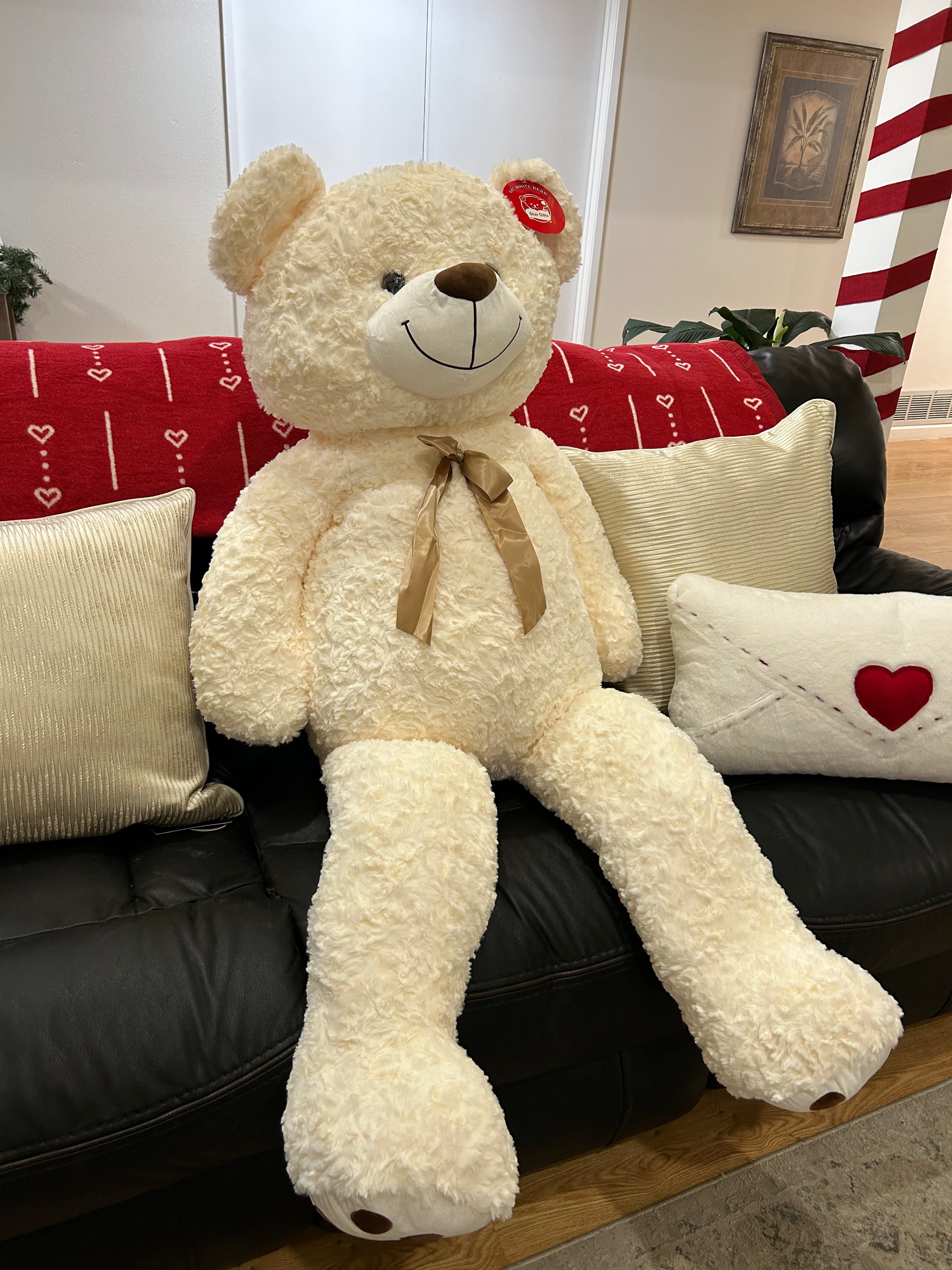 Large White Teddy Bear with Bow Tie