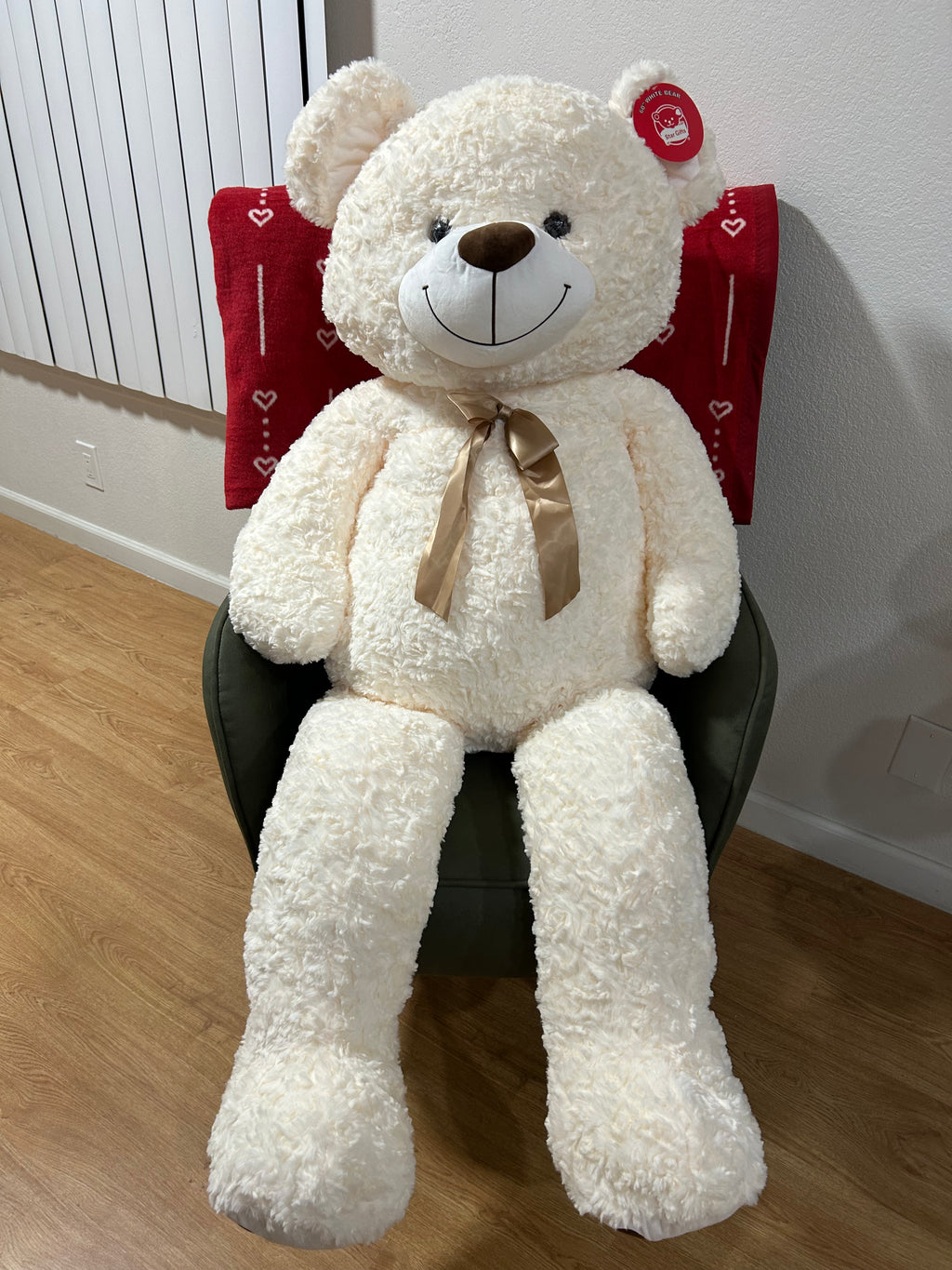 Large White Teddy Bear with Bow Tie