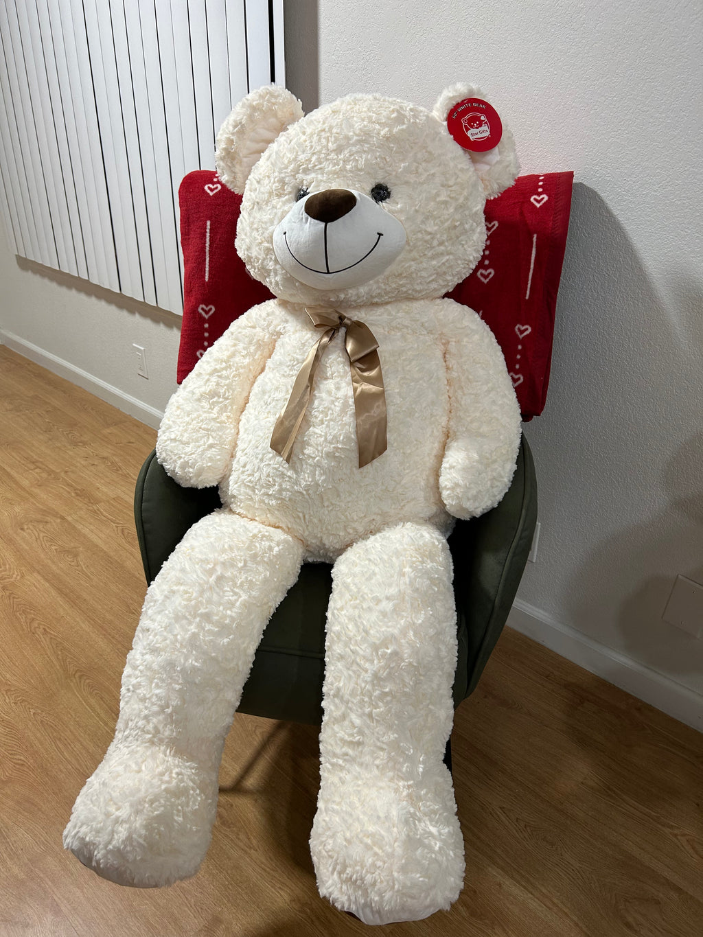 Large White Teddy Bear with Bow Tie