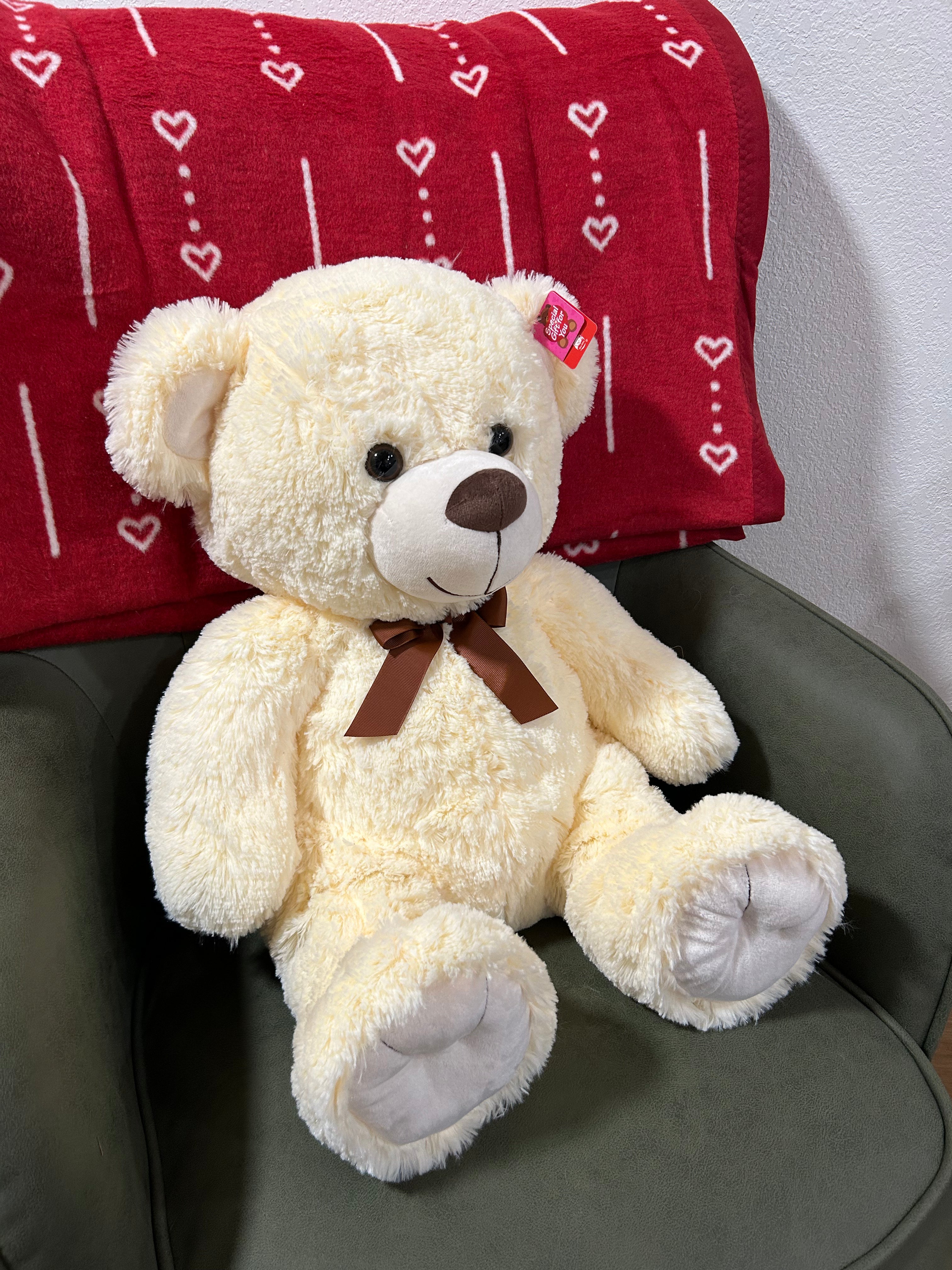White Teddy Bear with Brown Bow