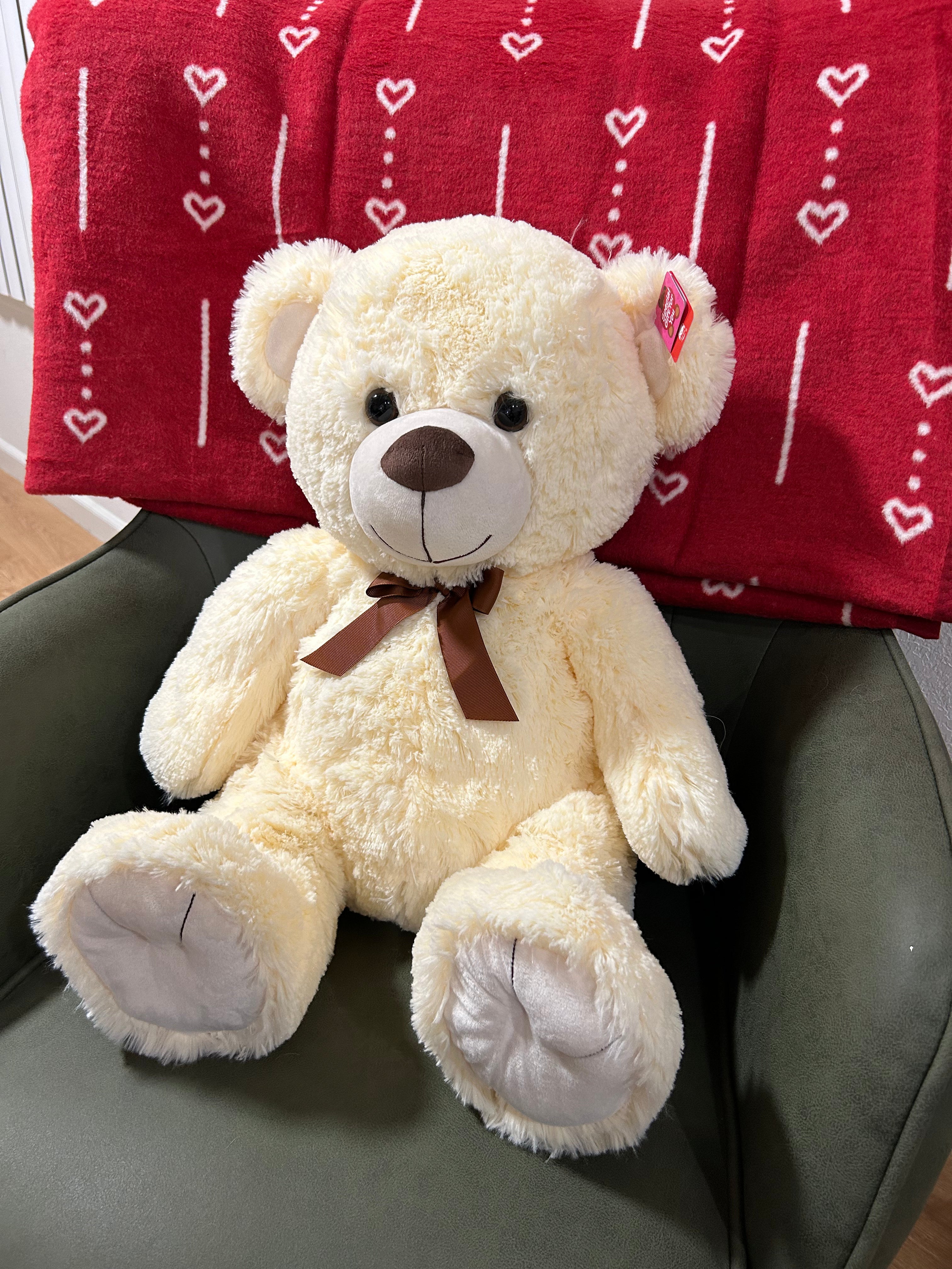 White Teddy Bear with Brown Bow