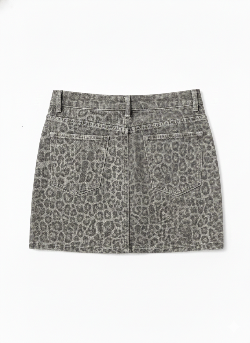 Gray leopard print skirt on a white background