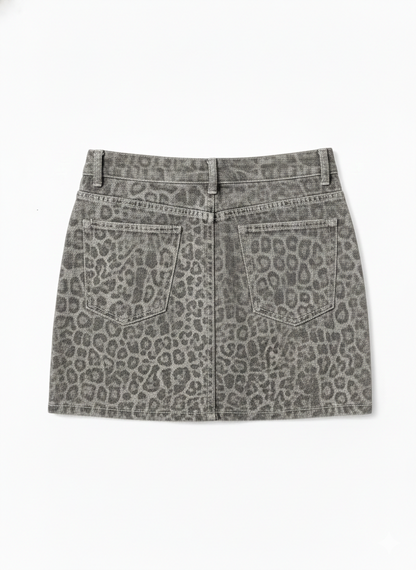 Gray leopard print skirt on a white background