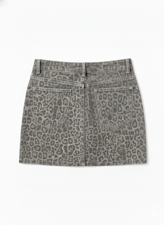 Gray leopard print skirt on a white background