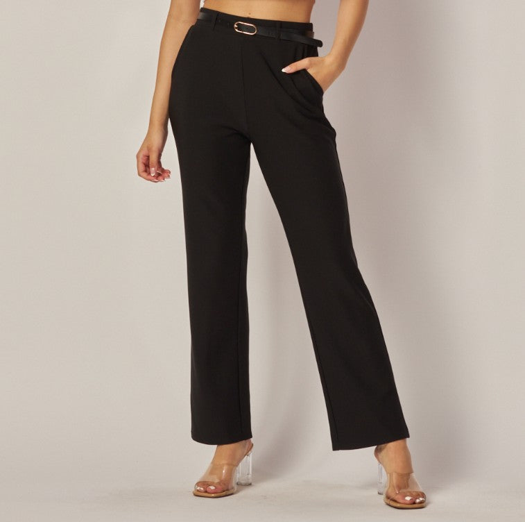 High-Waisted Classic Belted Trousers
